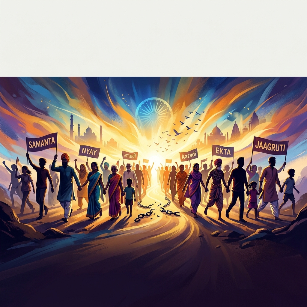 Indian citizens marching together for equality